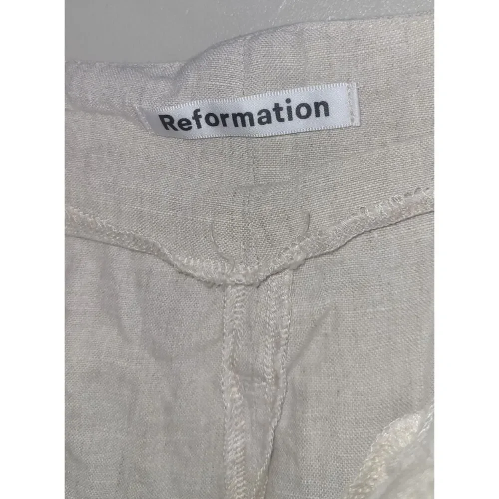 Reformation Linen Pants Size 2 Beige Oatmeal Ankle Tie 100% Linen